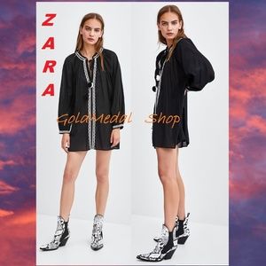 ZARA New Black Embroidered Tunic/Dress Size XS